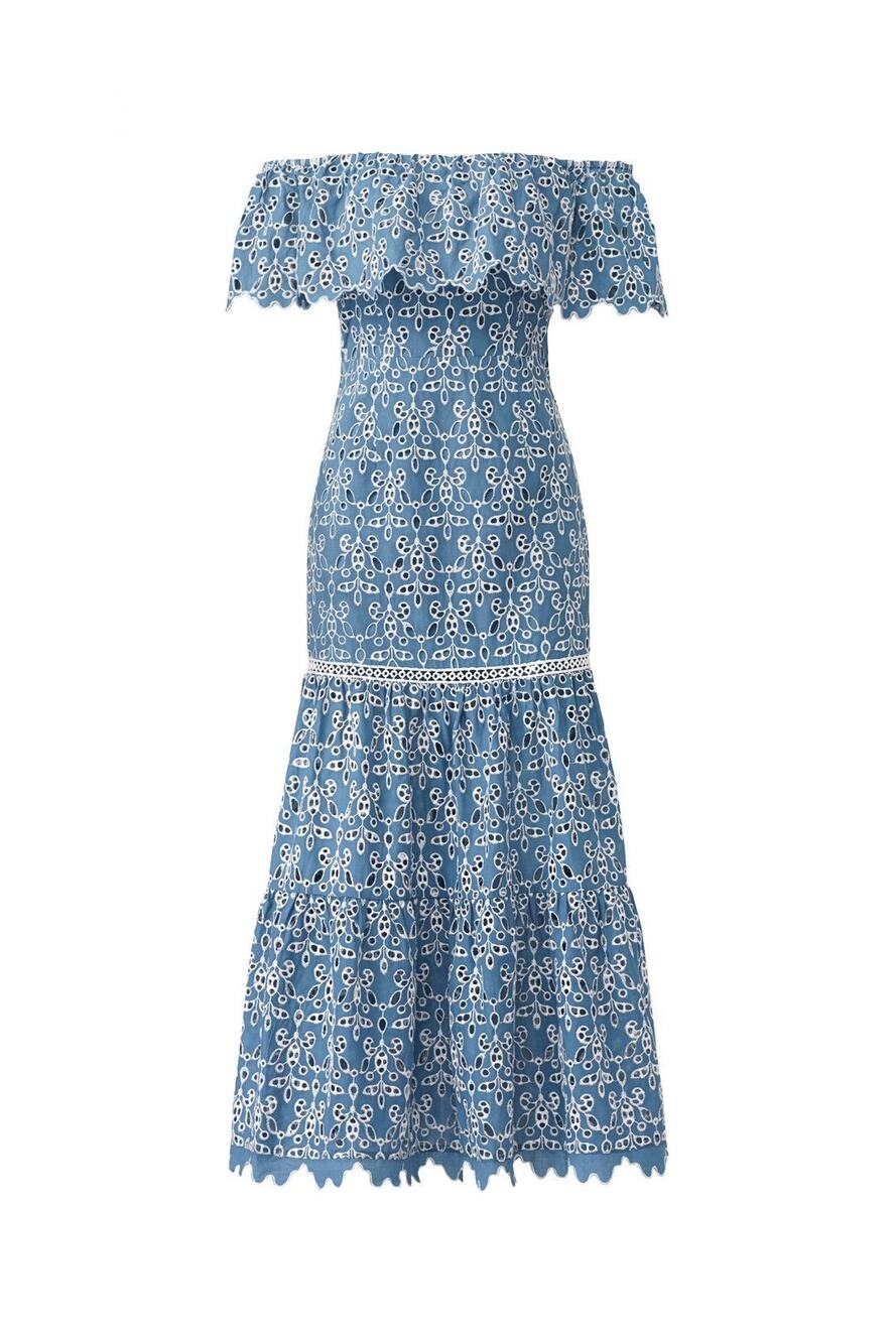 SAYLOR Off-Shoulder Lace Dress in Blue - NA